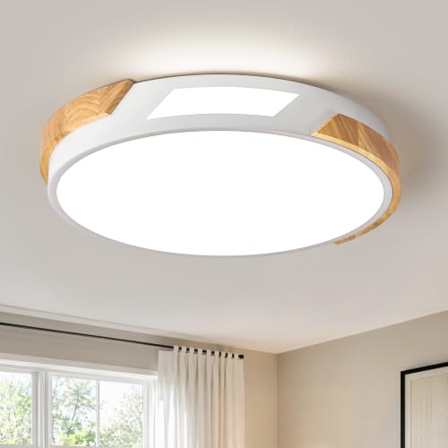 Image of Modern LED Ceiling Light, Wood Dimmable Flush Mount Ceiling Light Fixture
