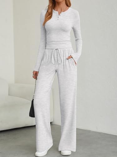 Trendy Queen Women's 2 Piece Matching Lounge Sets Fall Fashion Two Pieces Sweat Outfits Long Sleeve Wide Leg Pants Tracksuits3