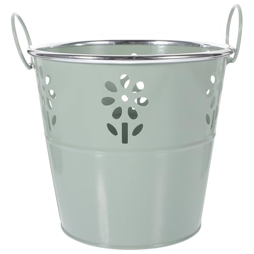 Didiseaon Cubo de Hierro para Flores Vintage Asa, Macetero Metálico Pequeño 16x14.5x11 Cm, Color Gris Azulado, Contenedor Decorativo para Plantas Interior y Exterior