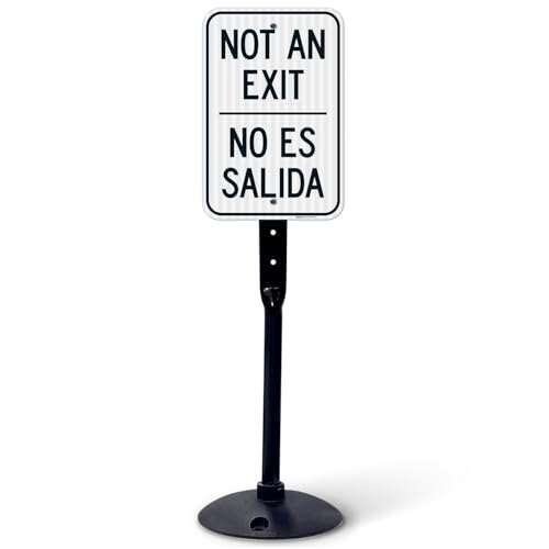 Not an Exit Bilingual Sign, 12x18 Inches, 3M EGP Reflective with Post & Cast Iron Base Stand Set Made in USA by Sigo Signs