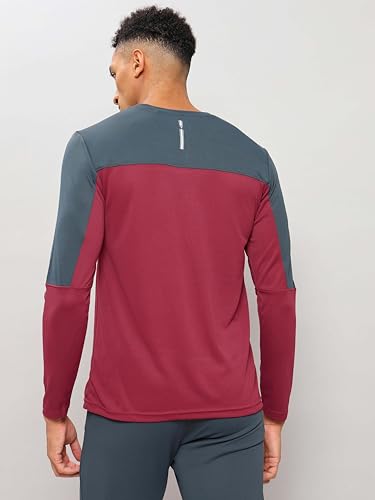 Image of TECHNOSPORT Men Colorblock Slim Fit Round Neck T-Shirt with TECHNOCOOL+ (Light Blue) Gym Tee Dry Fit T Shirt for Men Sports Top for Him