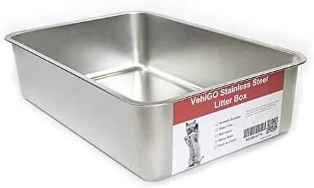 VehiGo EXtra Large Metal Cat Litter BoX, Stainless Steel Durable Litter Pan for Large or Multiple Cats, Kitty Litter BoX with Smooth Surface and Easy to Clean,XL