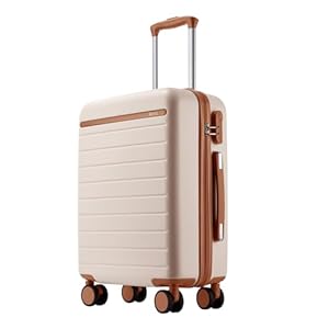 Kono Cabin Suitcase 55x40x20 Lightweight ABS + PC Hard Shell Carry On Hand Luggage Trolley Case Small Travel with Spinner Wheels (Cream/Brown)