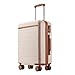 Kono Cabin Suitcase 55x40x20 Lightweight ABS + PC Hard Shell Carry On Hand Luggage Trolley Case Small Travel with Spinner Wheels (Cream/Brown)
