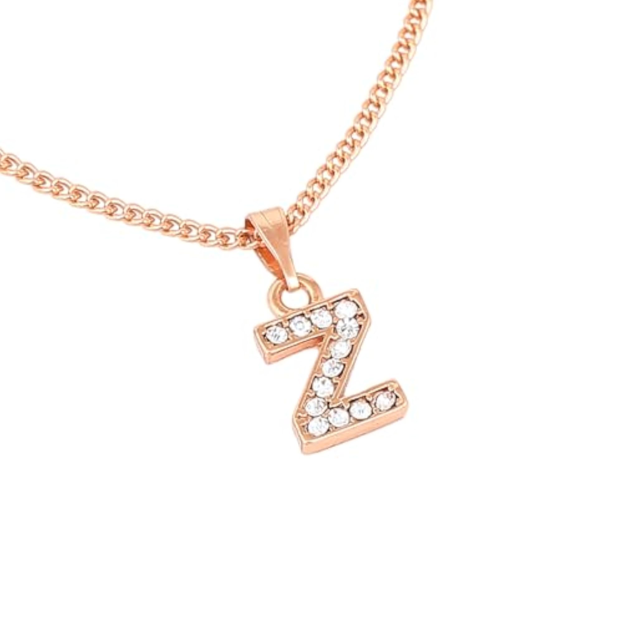 Rose Plated Small Letter Pendant with Crystals