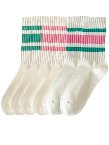 Women Crew Striped Socks Retro Slouch Scrunch Casual Socks Calf Athletic Comfort Cotton Sock