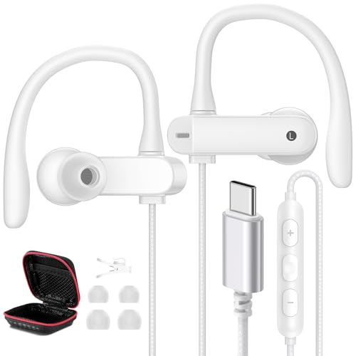 Écouteurs USB C avec Contour d'oreille pour iPhone 17 16e 15 5G,Casque Type C avec Microphone...