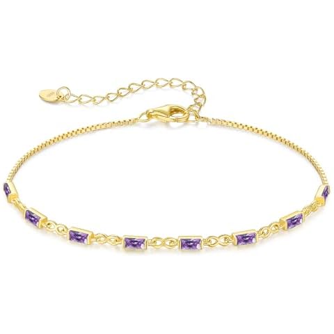 CDE Birthstone Bracelets for Women，925 Sterling Silver Infinity Tennis Bracelet Birthday Ideal Gifts for Mom Wife Her, Chain Length 6.7”+1.6” Cover