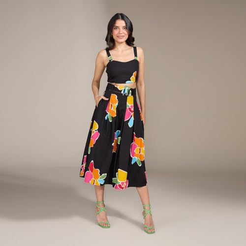 Image of Dress for Women|Top Bottom for Women|Lehenga for Women Dress for Women|Tops for Women|Dresses for Women |Women top| Multi-Color Printed Sweetheart Top and Midi Skirt Co-Ord