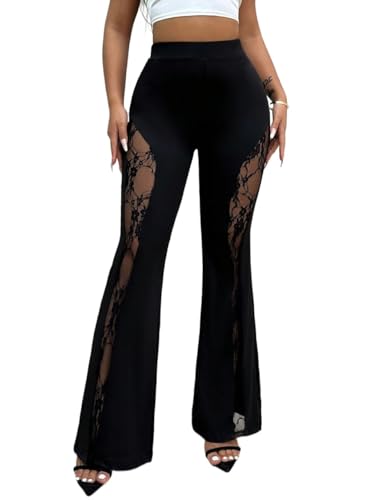 Womens Classic Casual Pants High-Waisted Lace Insert Pants