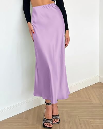 Image of BTFBM 2026 Summer Womens Skirts Silk Elegant High Waist Flowy Long Satin A-Line Midi Skirt Cocktail Wedding Party