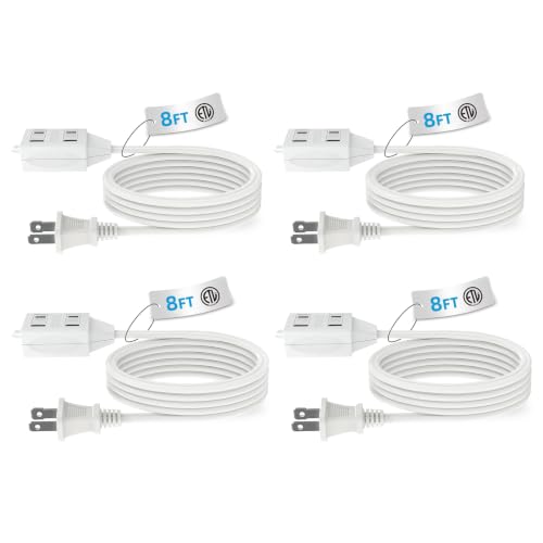 TiFFCOFiO Indoor Extension Cord, 2 Prong 6 Feet Extension Cord, 3 Polarized Outlets with Safety Slide Windows,13A/1625W, 16 AWG, 2 Packs (8FT 4 Packs)