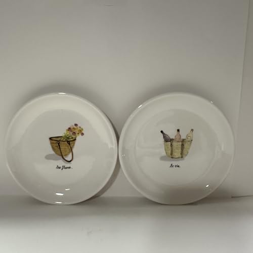 Rae -LE FLEURS+ LE VIN Appitizer Plate Set 6 Inches SPRING - PICNIC - FRENCH STYLE PLATE- Dunn By Magenta