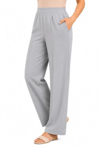 Image of Women's Mid Rise Wide Leg Trousers with Elastic Waist & Pockets