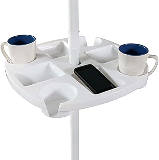 HEEPDD 17-Inch Beach Umbrella Side Table with Cup Holders, Snack Compartments for Pool, Patio, Garden, White