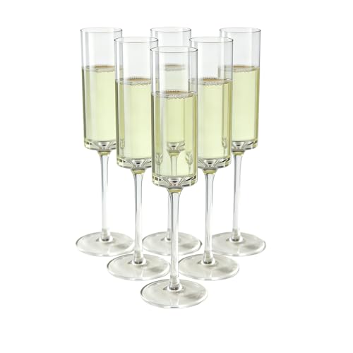 Tyawula 6-Pack Crystal Champagne Flutes – Elegant Lead-Free Glasses for Sparkling Wine | Seamless Stem & Smooth Edge Design | Perfect for Weddings, Anniversaries, & Celebrations (190, Millilitres)