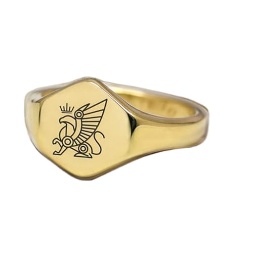 Bague griffon gravée chevalière vintage hexagonale argent 925 plaqué or