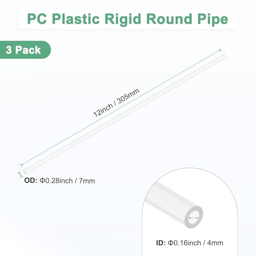 M METERXITY 3-Pack Clear Plastic Tube, 4mm[0.16"] ID x 7mm[0.28"] OD High Impact Rigid Polycarbonate Round Pipes for Water Plumbing/Lighting/Aquariums/Models, Plastic Tubing [305mm/12IN] - Image 2
