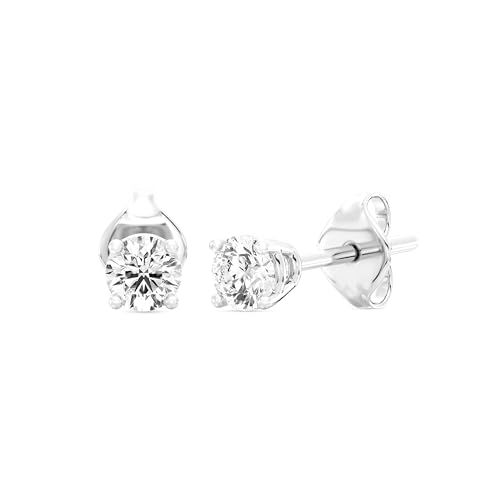 Gilded Lab-Grown Diamond Stud Earrings for Women| 925 Sterling Silver Studs and 14KT Gold 925 Plated Silver | Hypoallergenic Fine Jewelry | 4-Prong Basket, Push Back Nut | Round Cut, SI1 Clarity, F Color | 1/10,1/5,1/4,1/3,3/8,1/2,3/4,7/8,1 Carat Total Weight