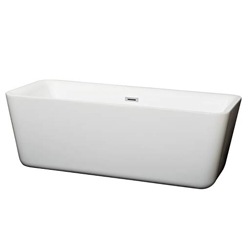 Emily 69 Inch Freestanding Bathtub In White With Polished Chrome Drain And Overflow Trim #TOP21