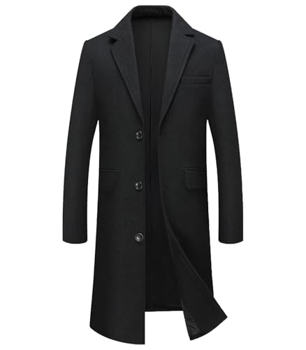Image of FTIMILD Mens Wool Blend Long Trench Coat Notch Lapel Single Breasted Overcoat with Pockets