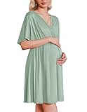 Ekouaer Labor and Delivery Gown for Hospital Maternity Nursing Dress Nightgown Pajamas for Breastfeeding Light Green L