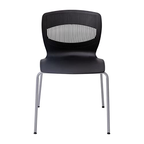 Flash Furniture Hercules Series Commercial Stack Chair - Roomy Wide 770 lb. Capacity - Lumbar Support - Durable Plastic - Silver Steel Frame - Black by Flash Furniture - Image 9