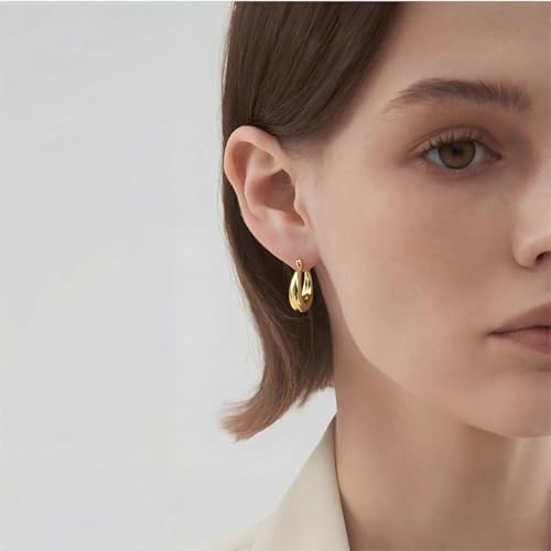 18K/Silver Chunky Glossy Hoop Earrings | Hypoallergenic Lightweight Fish Scale Pattern Hollow Hoops | Ingenious Design Trendy Gold Silver Earrings for Women3