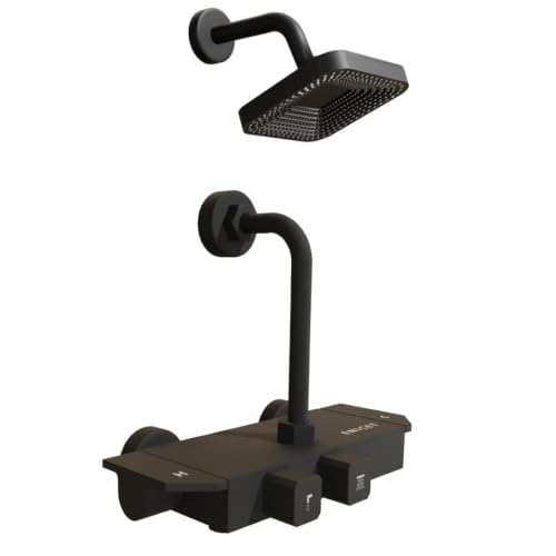 Image of ENICET Contemporary Wall Mixer for Bathroom - Sleek Modern Design - Heavy Metal Build with Storage Space for Essentials - 190mm L Bend Provision for Shower - Modern Design - Matte Black (piano121)