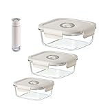 Y K YUKO 融光 真空保存容器 耐熱ガラス 525ML+800ML+1230ML(プレミアムモデル)+手動ポンプセット - 食品保存、鮮度長持ち 漏れ防止 食品真空保管ボックス 電子レンジ・冷蔵・冷凍OK、食洗機対応、におい移り防止、気密 衛生的、お手入れ簡単、作り置き保存、長持ち、ガラス容器