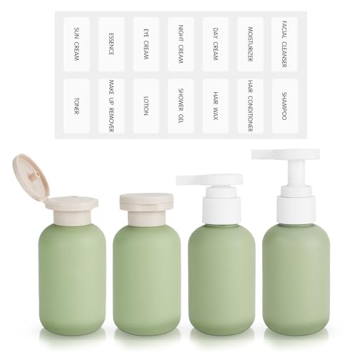 Mulaibdin 4 Piezas Botes Viaje Rellenables 100ml, Botes para Gel y Champu, Botellas de Plástico Recargables, Botella a Prueba de Fugas para Cremas,Loción,Acondicionador, Viajes Accesorios
