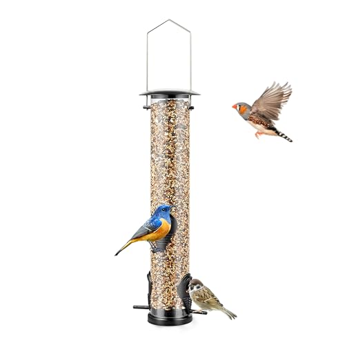 Backyard Expressions Tall Tube Bird Feeder - Durable Hanging Wild Bird Feeder for Wild Birds - 16" Tall, 4-Port Design