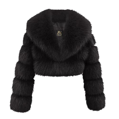 Abrigo Pelo Mujer,Chaqueta de Piel Sintética para Mujer Gruesa Cálido Chaqueta Invierno de Manga Larga Elegante Cuello Solapa Cárdigan Cálido de Felpa de Doble Cara Versátil Abrigo Peluda Corto