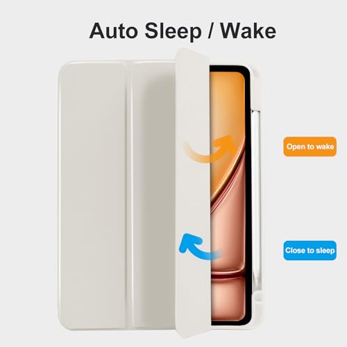 MYGROO for iPad Air 11 inch M3/2(2025/2024),iPad Air 5th Generation case 2022 with Pencil Holder, Air 4th Gen case,Slim Smart Cover with Clear Shell for iPad Air6th Case,Creamy White