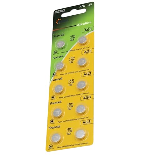 Hasanat Essentials LR44/LR41 AG3 1.5V Alkaline Button Cell Battery 10P High Performance Power for Toys Calculators/Thermometers and Mini Flashlights 10 Pieces Pack (LR41 10 Pcs Battery)
