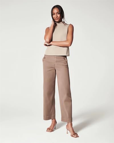 Tummy Control Twill Cropped Wide Leg Pant Plus Size Wide Leg Petite Crop Trousers Stretch Capri Jeans Ankle Denim Pants Women2