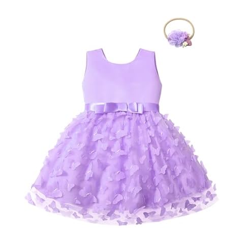 Qaoerde Flower Baby Girl Dresses 2nd Birthday Outfit Girl Flower Girl Dress for Wedding Birthday Baptism Special Occasion Dress Purple Cover