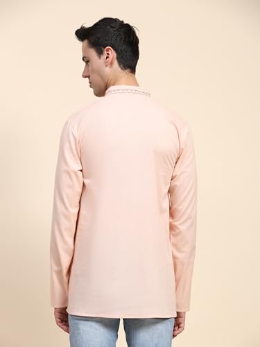 Image of SKAVIJ Men's Cotton Embroidered Kurta Shirt - Long Sleeve Traditional Indian Tunic for Casual
