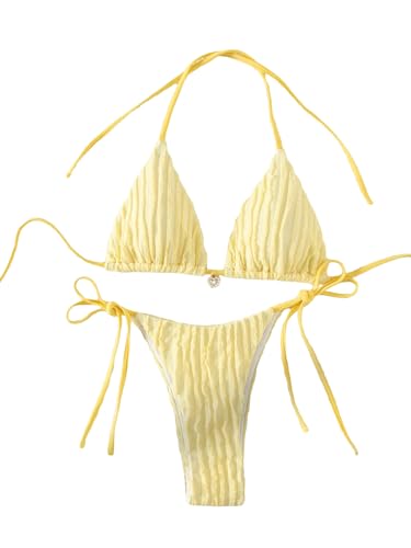 SHENHE Women's 2 Piece Swimsuit Floral Print Halter Tie Side Triangle Bikini Set