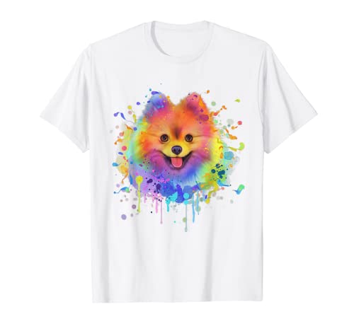 Colorido Splash Art Pomeranian Retrato Pom Puppy Propietario Camiseta