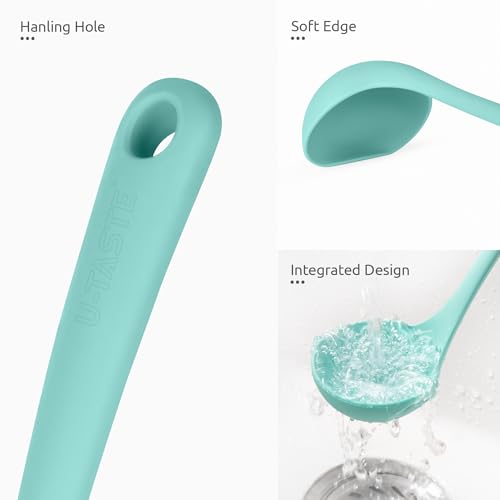 Image of U-Taste Silicone Soup Ladle, 600ºF Heat Resistant Spoon, 11in, Aqua Sky