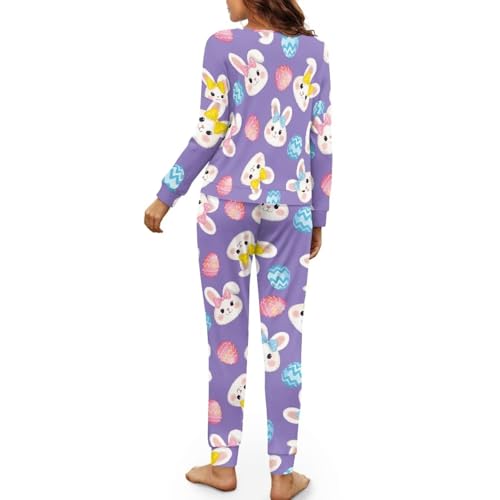 Image of Womens Lounge Set Long Sleeve Soft Pajama Sets Casual 2 Piece Pj Outfit Crewneck Sleepwear with Pockets Plus Size