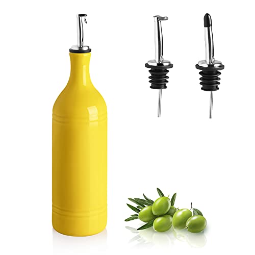 Sweejar Large Ceramic Olive Oil Dispenser Bottle, Opaque Oil Cruet Protects to Reduce Oxidation, Suitable for Storage Vinegar, Soy Sauce & Other Liquids, Pack of 1, 24 Fl Oz(Yellow)