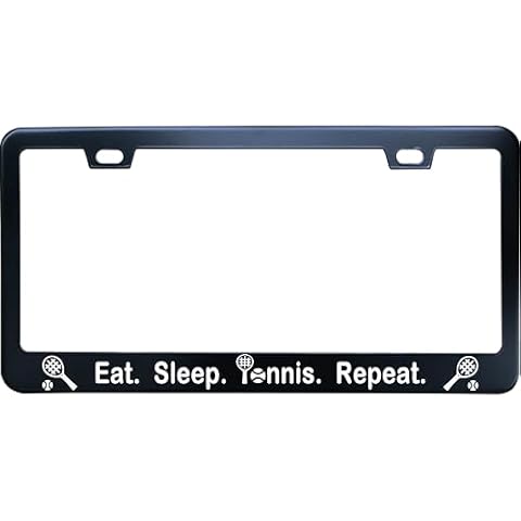 XYcustomBest Eat Sleep Tennis Repeat License Plate Frame - 12" x 6" Novelty Tag Black Stainless Steel Car License Plate Frame Holder for US/CA Vehicles 2 Holes and Screws Cover