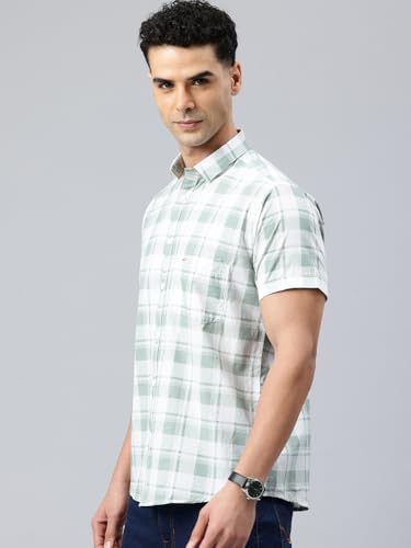 Image of Majestic Man Men Slim Fit Pure Cotton Checkred Half Sleeve Casual Shirt