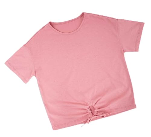 JiAmy Girls Tshirts Short Sleeve T-Shirts Tie Front Top Tshirt for Kids 5-12 Years Pink