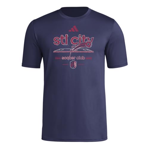 adidas Mens St. Louis City SC Pre-Game Short Sleeve Soccer T-Shirt,Team Navy Blue/St. Louis City Sc,X-Large