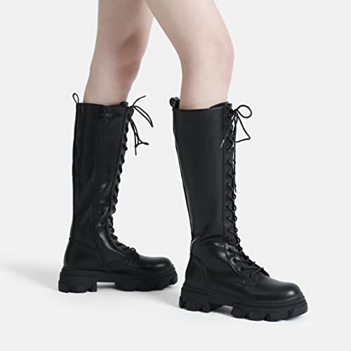 Dream Pairs Knee High Boots Women, Fashion Combat Boots Chunky Platform Lace Up Lug Sole Boots For Women,Size 9,Black/Pu,Sdkb221W thumb #3
