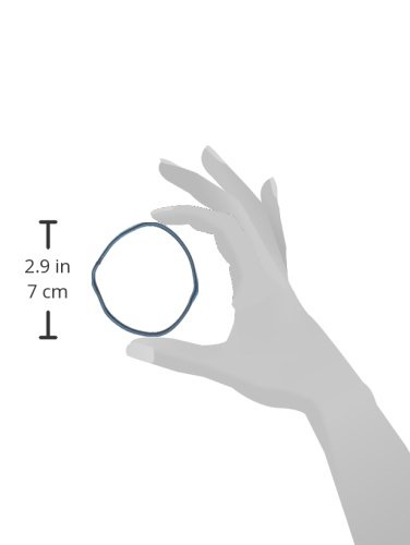 A hand holding a single blue elastic band, with a measurement graphic indicating a diameter of 2.9 inches or 7 cm.