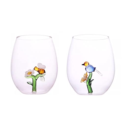 Comparison: Best Bird Stemless Wine Glasses 1 QUALIA Botanical Unique Wine Glasses Stemless Set of 2